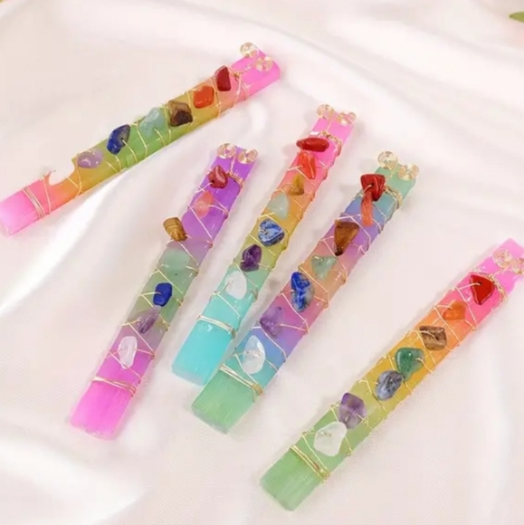 Colorful Selenite Stick with Crystals. Hand crafted - Picture 4 of 5